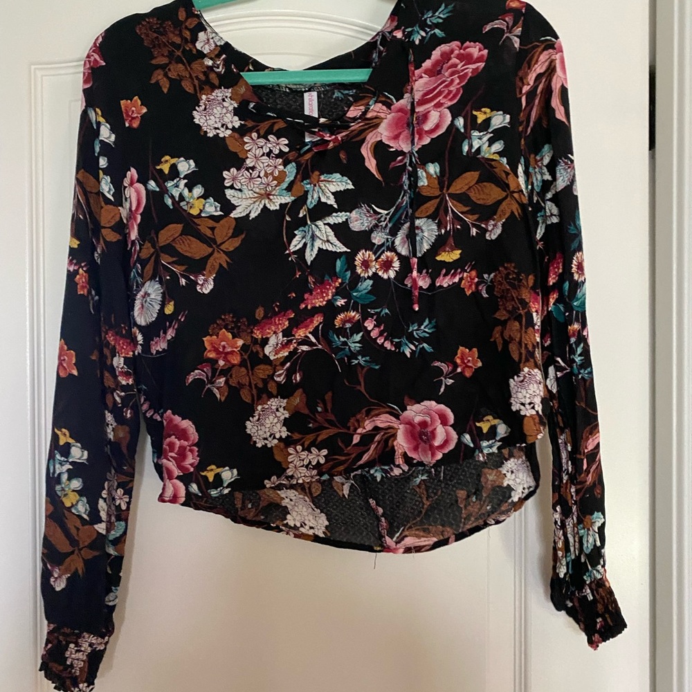Black floral blouse